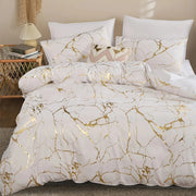 housse couette marbre blanc veines dorées taies oreiller literie moderne luxueuse