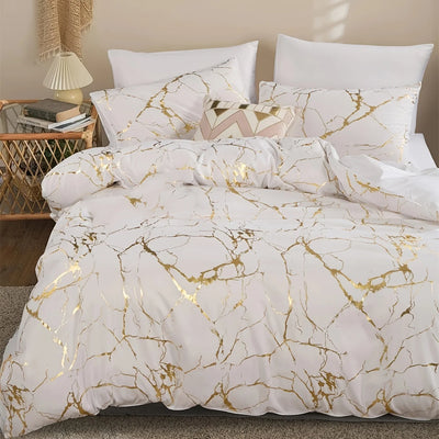Housse de couette marbre blanc 3 pièces microfibre