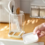 panier rangement couverts transparent support vaisselle drain multipurpose moderne japonais adhésif fourchette cuillère spatule