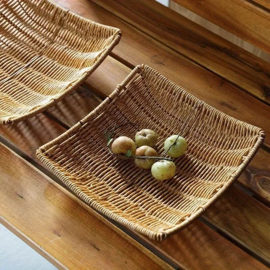 panier corbeille rotin tressé rustique naturel beige fruits rangement plateau