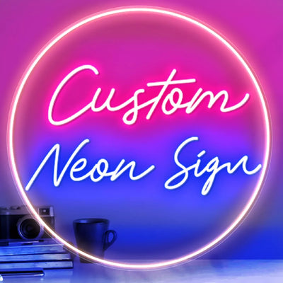 Enseigne au néon personnalisée LED bleue grande taille accrochée sur un mur de salon moderne