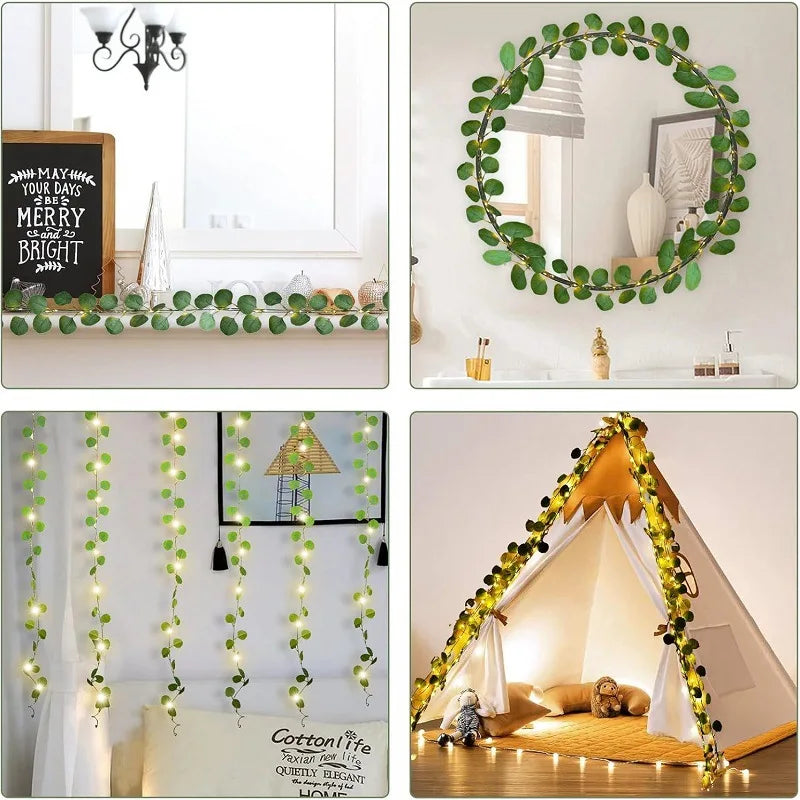 guirlande artificielle feuilles vertes lumiere led decoration maison champetre boheme festive prenuptialeintérieur