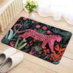 tapis moderne léopard fleurs antidérapant rose noir entrée salle bain porche
