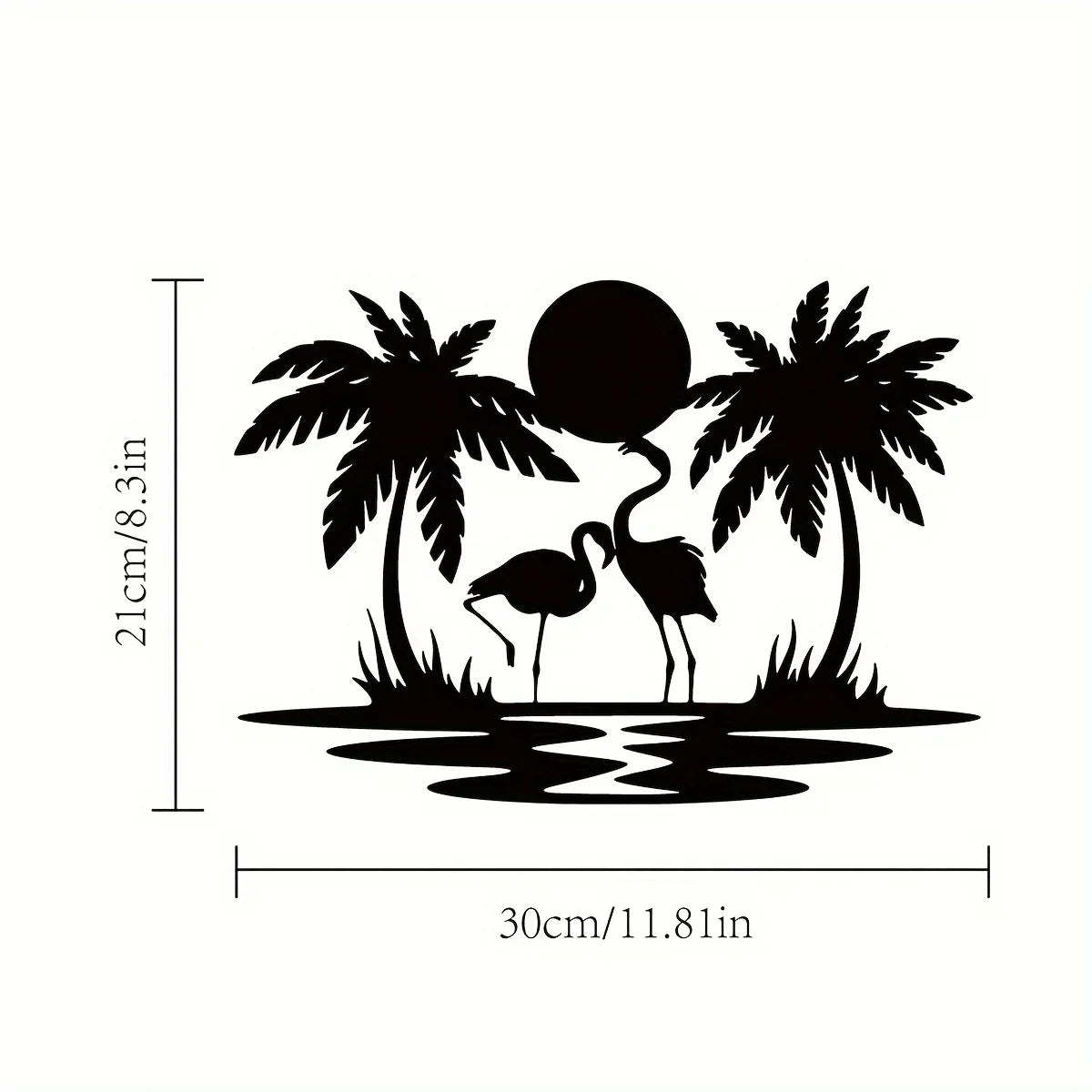 plaque murale décorative noir palmiers flamants roses soleil eau art minimalisteintérieur chambre salon