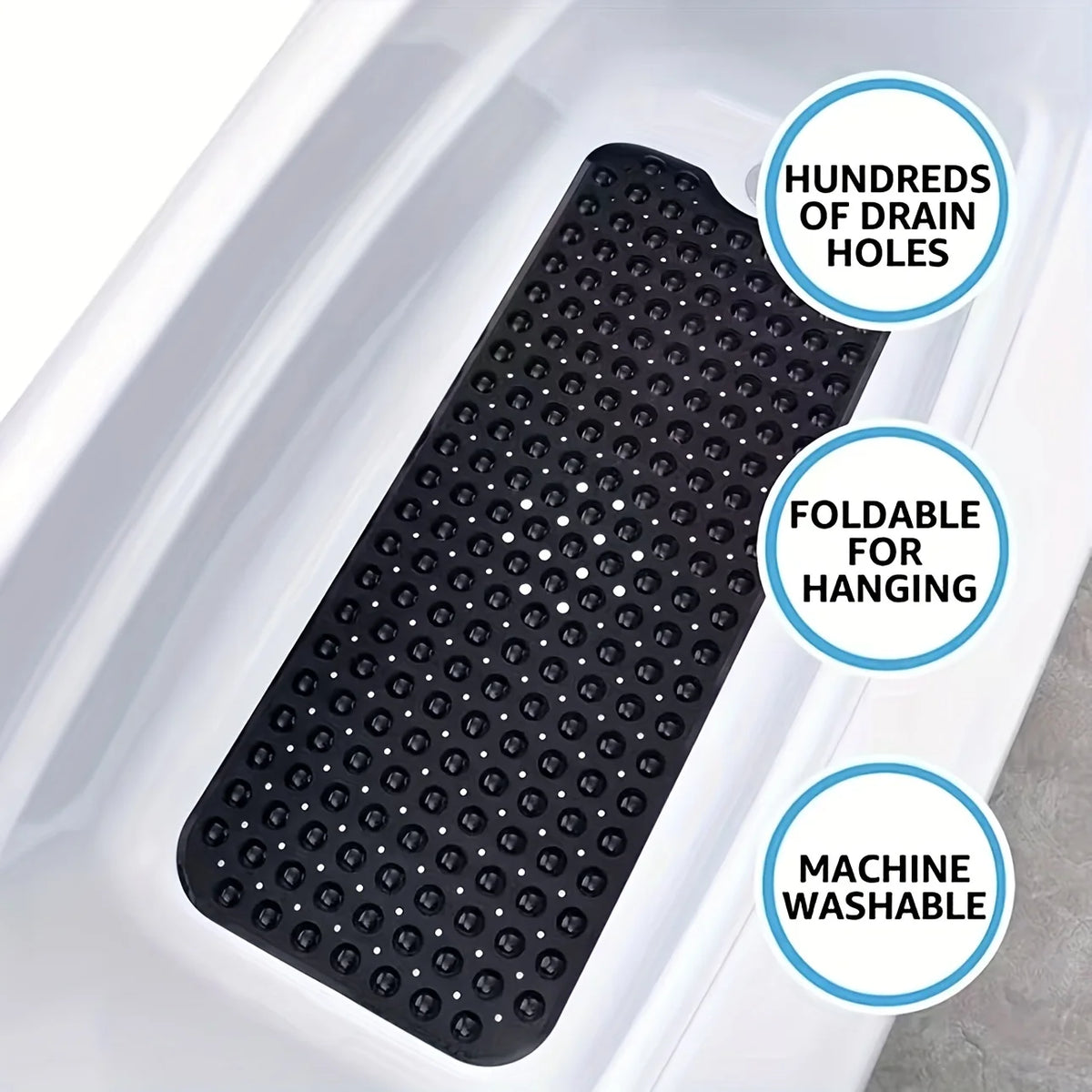 tapis douche antidérapant noir blanc texturé trous vidange machine wash moderne minimaliste