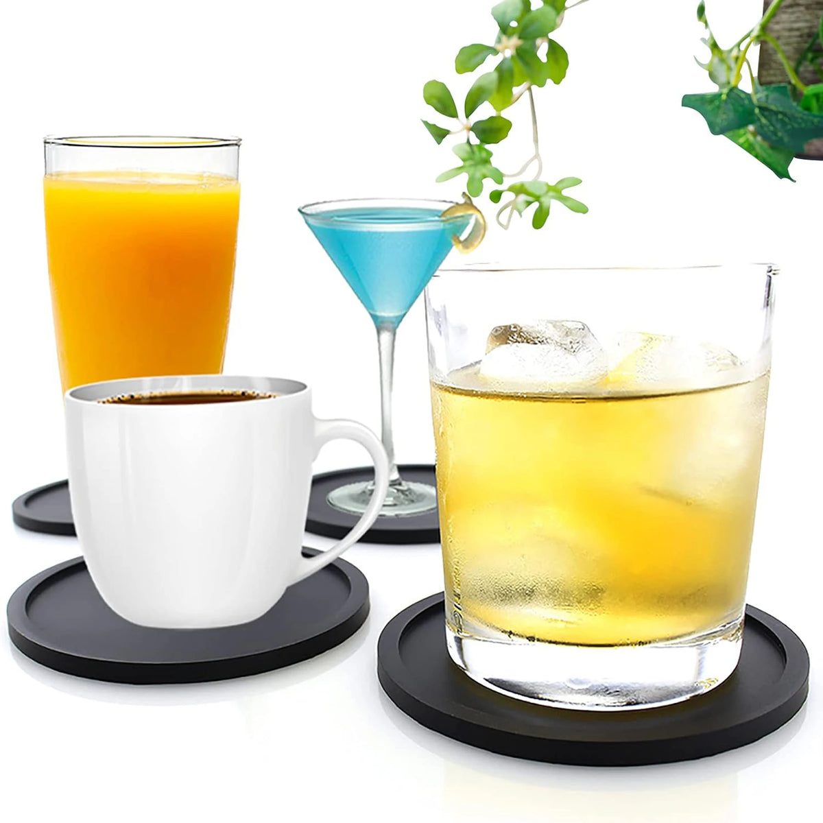 coasters silicone antidérapants antiadhésifs noirs modernes boissons chaudes froides table transparents respectueux environnement