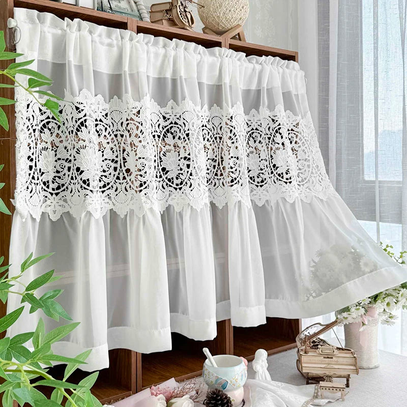 rideau blanc dentelle fleurs transparent vintage romantique maison polyester