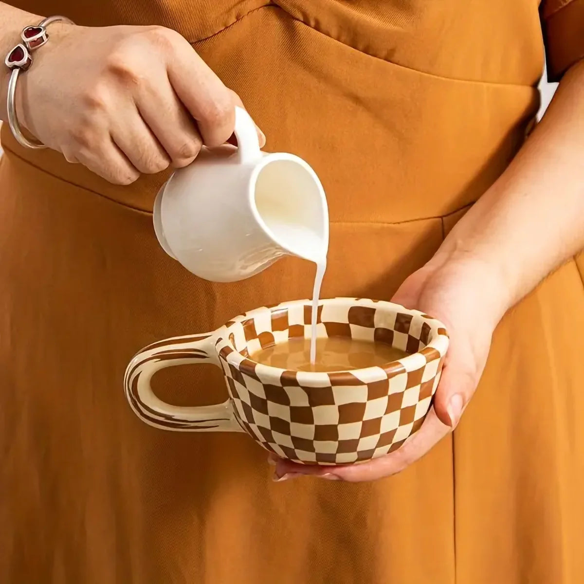 tasses céramique classiques damier noir blanc tasse unique poignée
