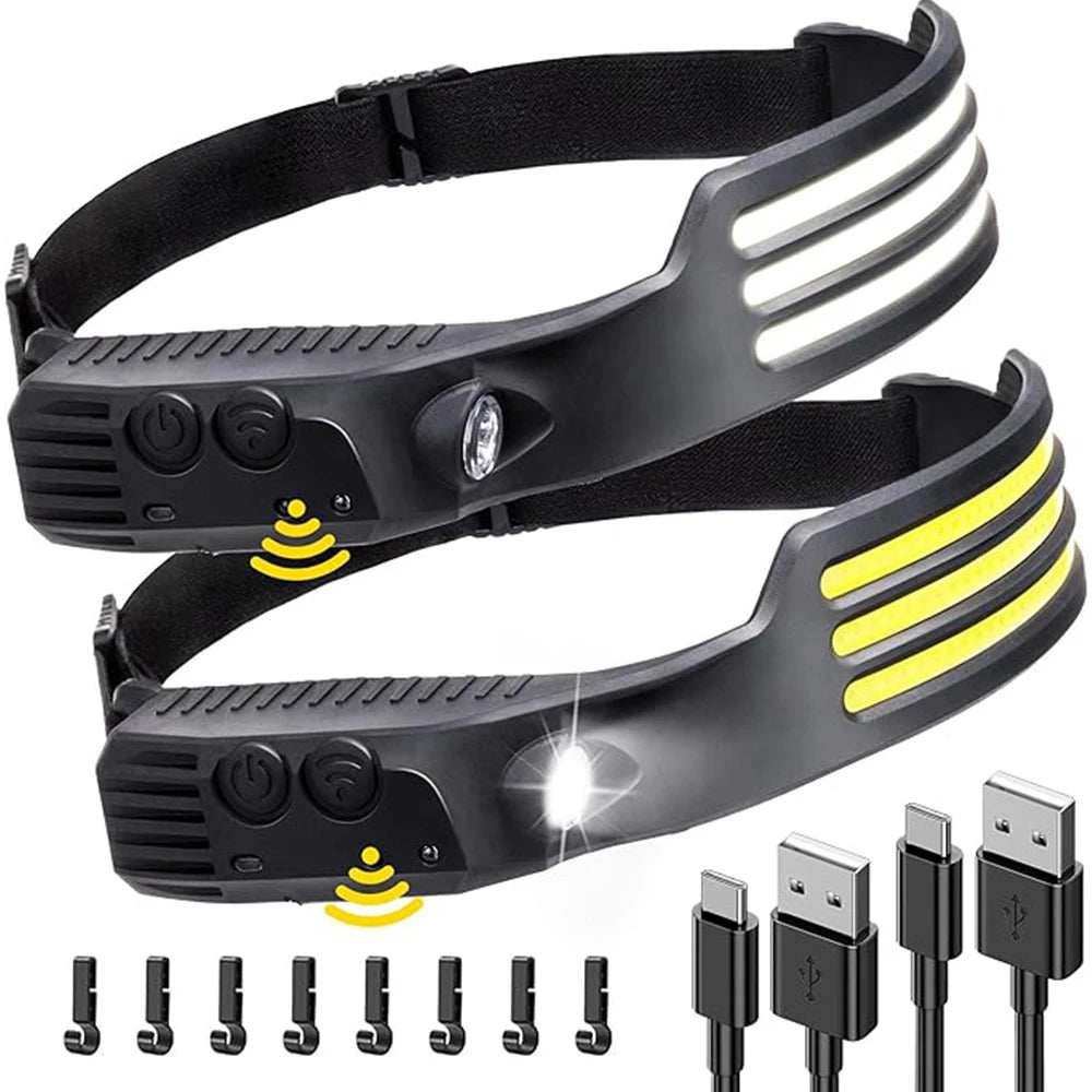 lampe frontale noire jaune rayures moderne ceinture ajustable ipx4 waterproof 10 modes 230 degré