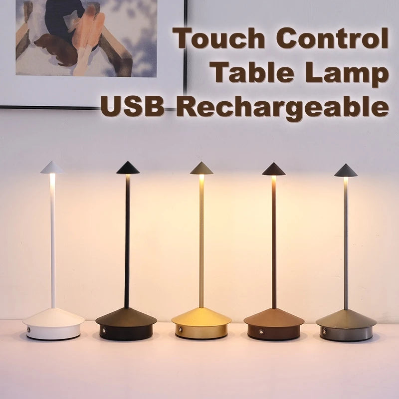 lampe table rechargeable usb blanc noir doré marron moderne minimaliste tactile ajustement luminosité