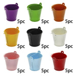petits seaux métal galvanisé blanc rose bleu rouge violet vert orange jaune anneaux métalliques