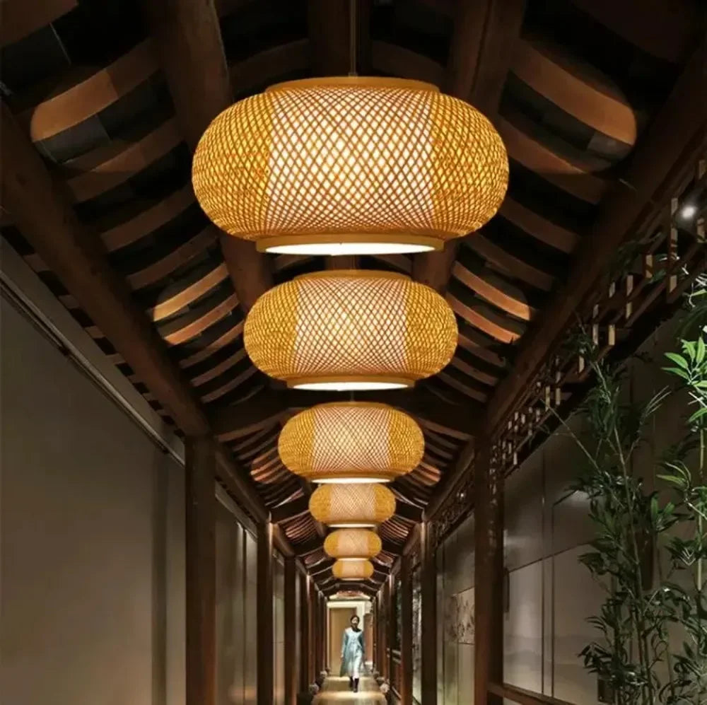 lampe suspendue moderne rustique rotin naturel salon chambre e27 plafonnier boîte opaque chaînes