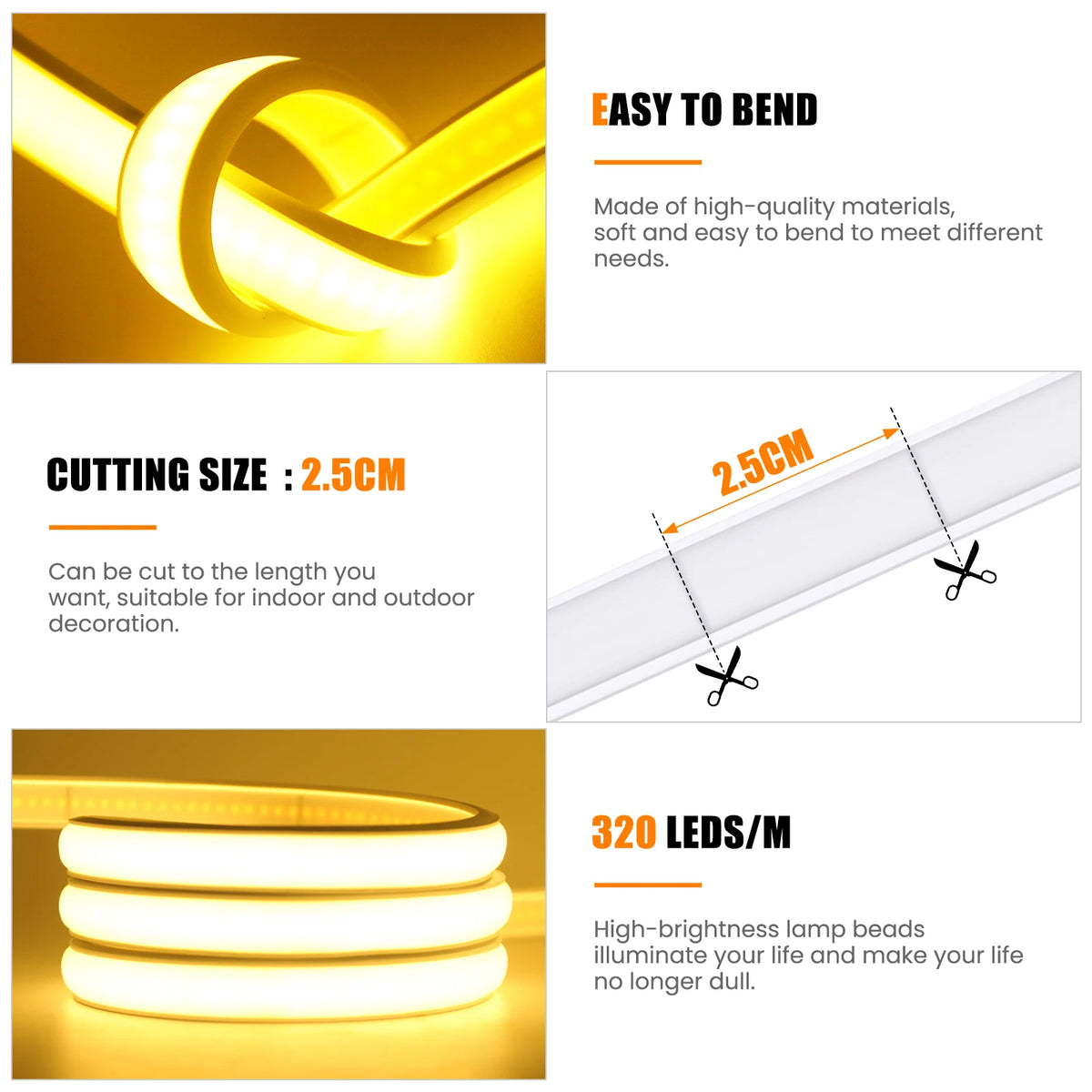 ruban led flexible blanc 320leds/m clips commutateur tactile câble usb moderne salon