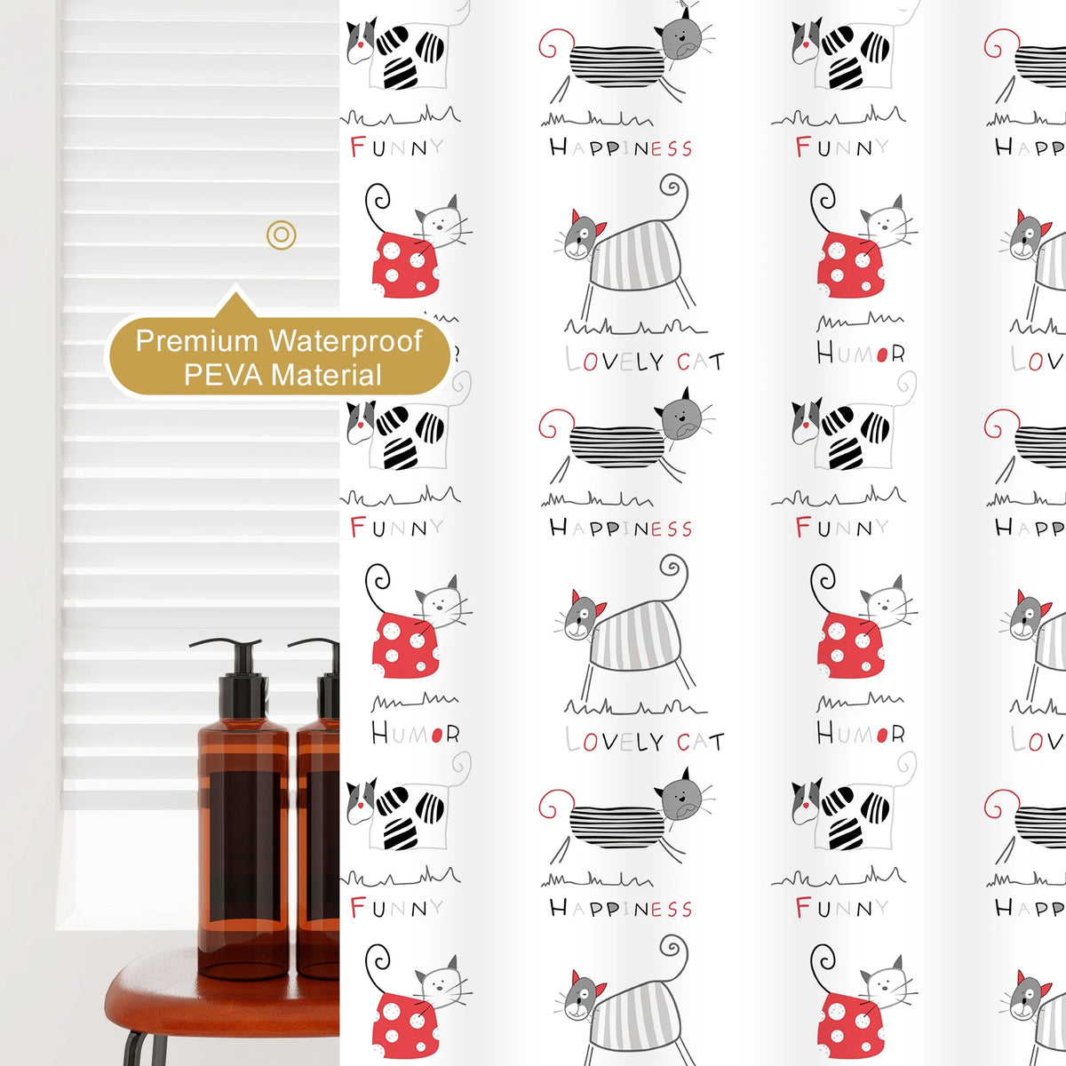 rideau douche enfant chatons mignons lettre happiness fun moderne opacité