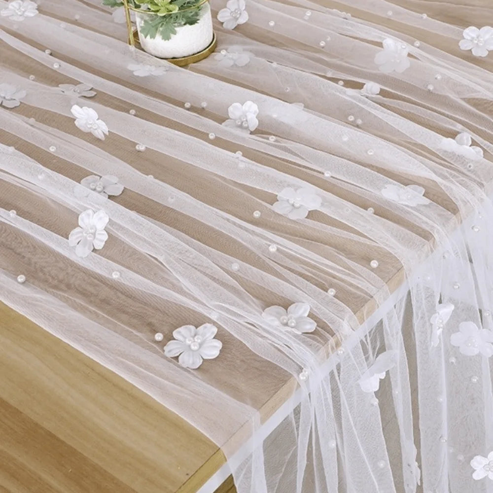 nappe table tulle transparent fleurs romantique décoration mariage blanc semi transparent farmhouse
