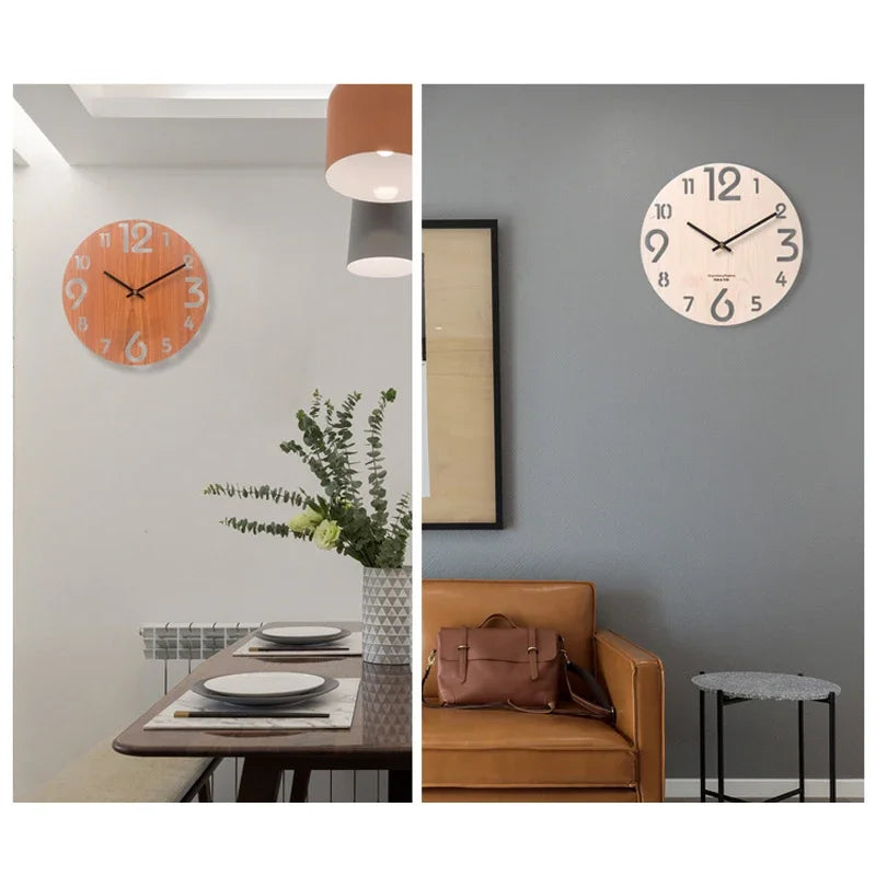 horloge murale moderne bois grainé aiguille quartz 30cm salon décoration minimaliste