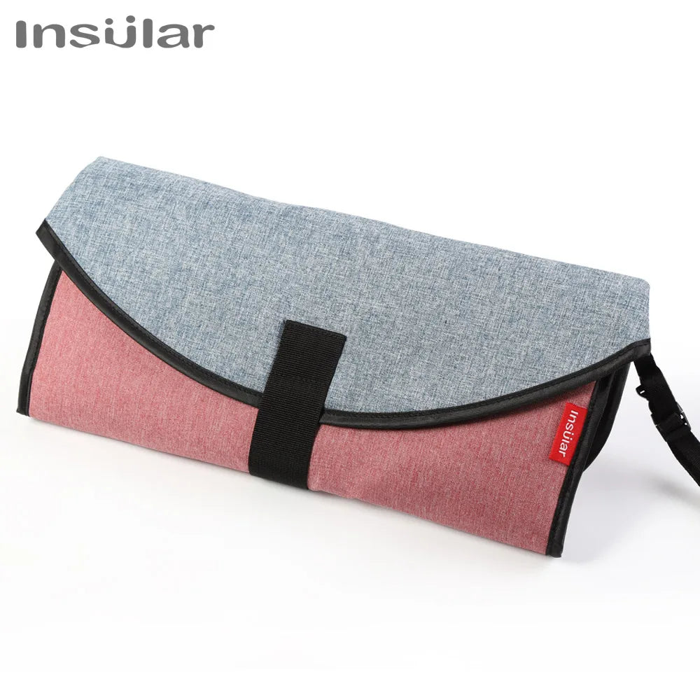 tapis langer pliable bébé denim gris rose sobre fonctionnel sangles velcro adaptable poussette