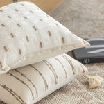 housse coussin rectangle 35x90cm boho chic motif rayures beige tassel opacité