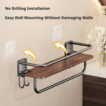 étagère salle bain bois marron foncé moderne fixée mur sans perçage réutilisable multifonctionnelle