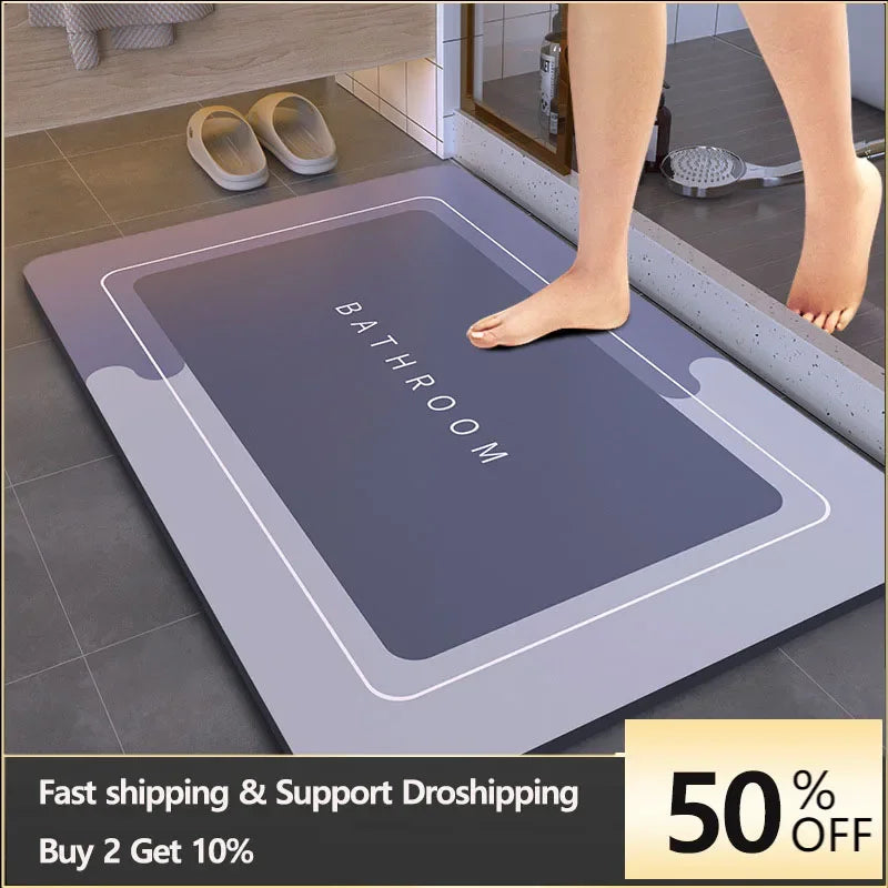 tapis bain moderne gris ovale adhésif antidérapant sèche rapidement salle bain durable respectueux environnement