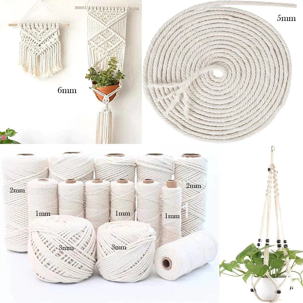 corde macramé coton blanc tissée franges artisanal longueurs variées metres pompons decoration rustique