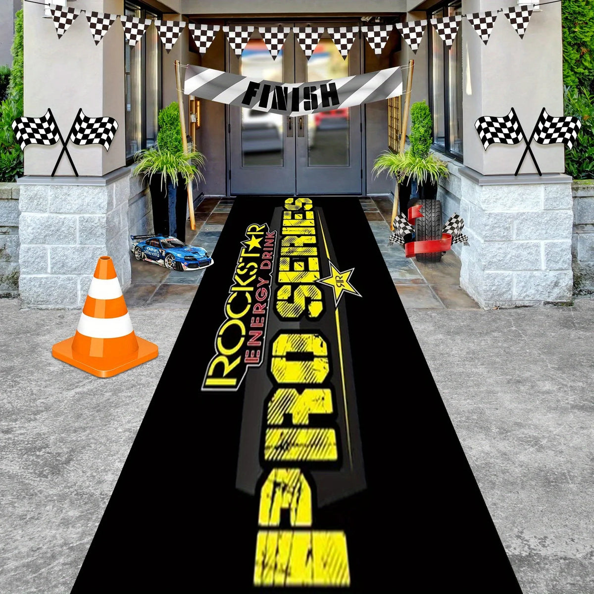 tapis noir jaune rockstar energy pro series antidérapant polyester moderne salon chambre sol maison