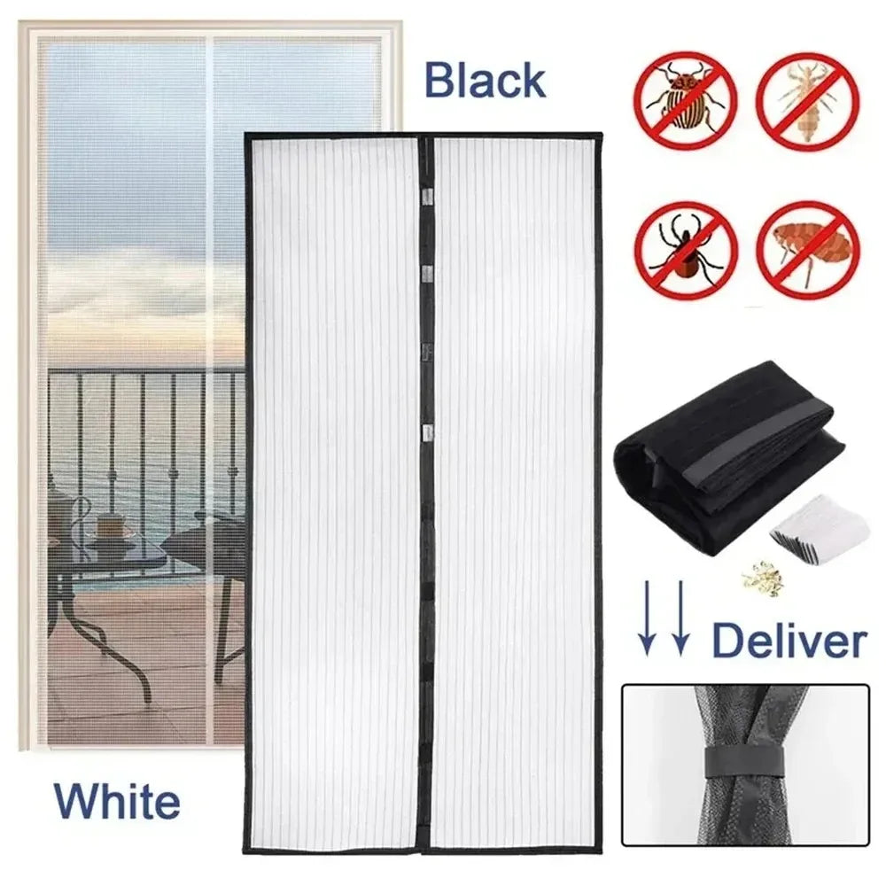 rideau moustiquaire porte noir blanc maille fine opacité moderne velcro poignée 90x210cm