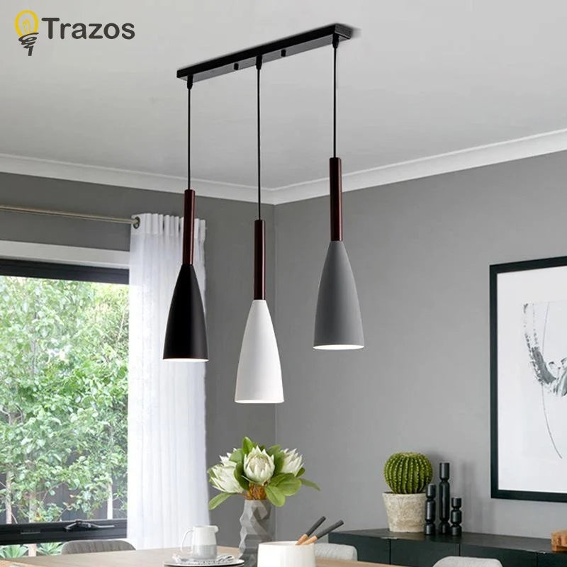 Suspension lumineuse moderne têtes noir blanc gris pendentif conique mat chambre cuisine