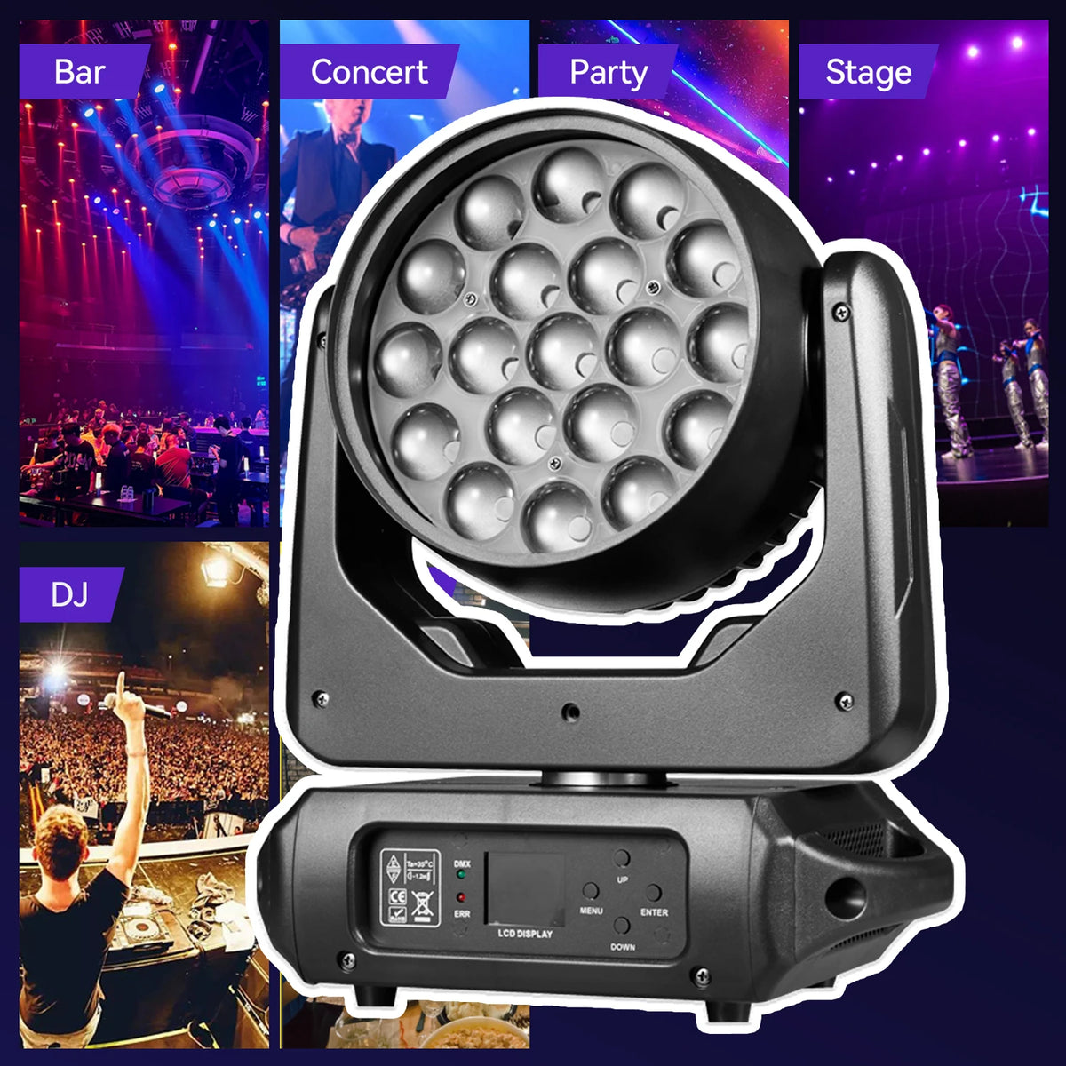 projecteur led moving head effet faisceau wash zoom dmx discothèque fête concert mariage