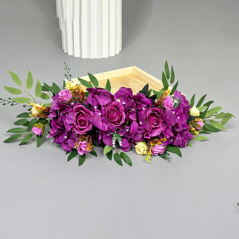 décoration mariage guirlande fleurs artificielles soie violet blanc crème vert jaune