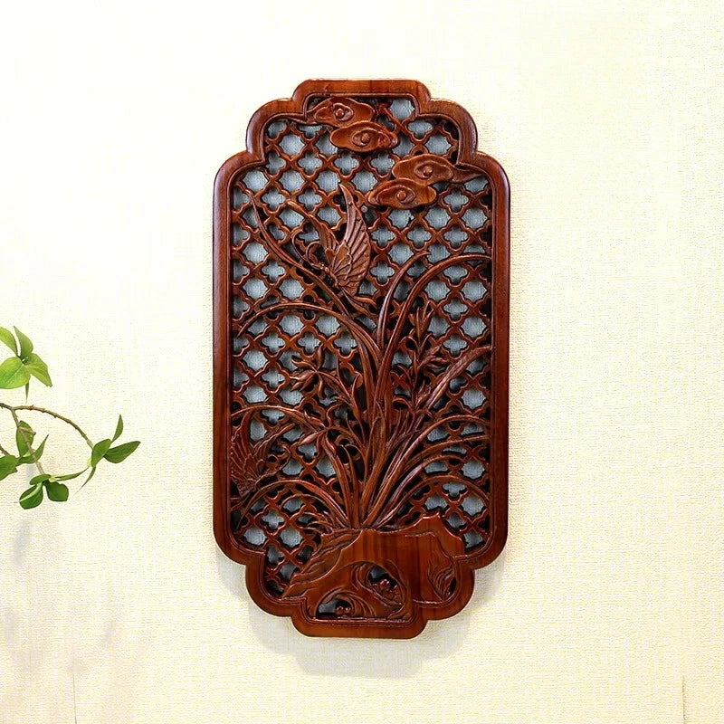 décoration murale traditionnelle gravure florale panneau bois ornements végétaux chinois classique intérieur