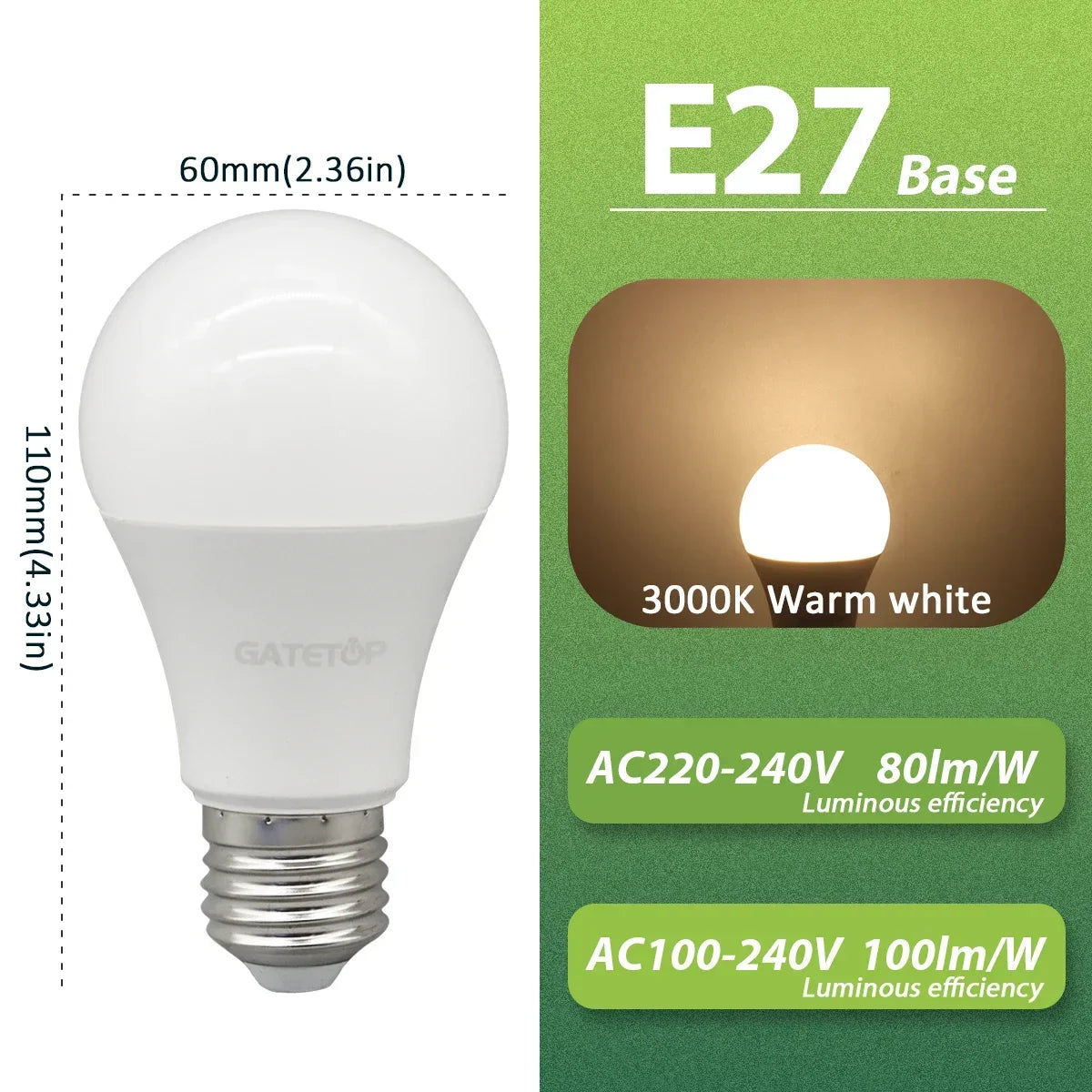 ampoule led e27 blanc mat moderne ac100240v 3000k 4000k 6000k cril80 25000h