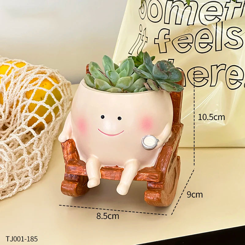 pot fleurs résine forme chaise bascule plante succulente motif souriant mignon décoration maison