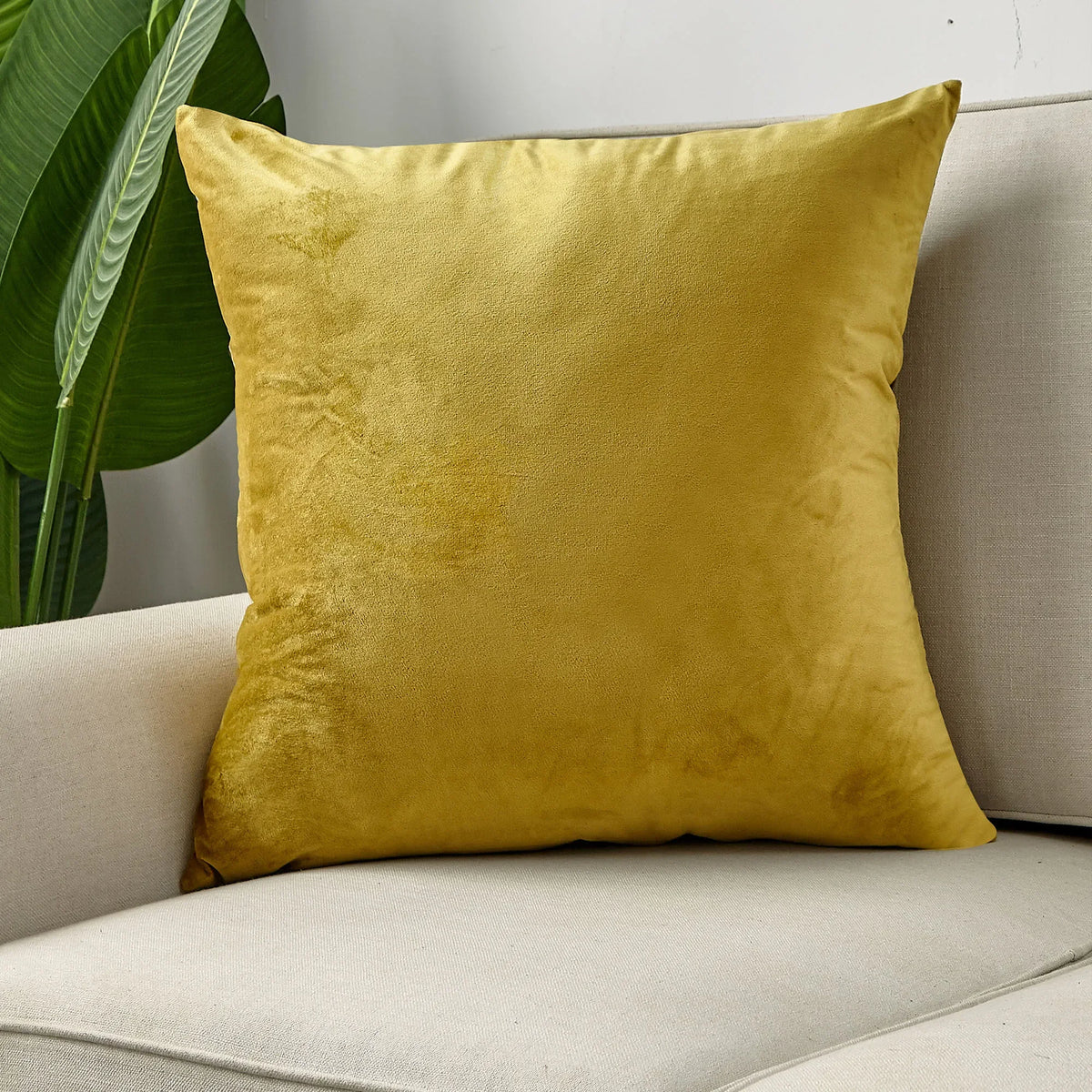 housse coussin velours carré moderne orange jaune 45x45cm machine lavable simple déco chambre canapé