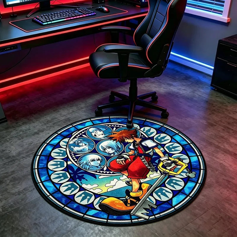 tapis rond dessin animé personnages géométrique moderne chambre salon bleu blanc rouge orange noir