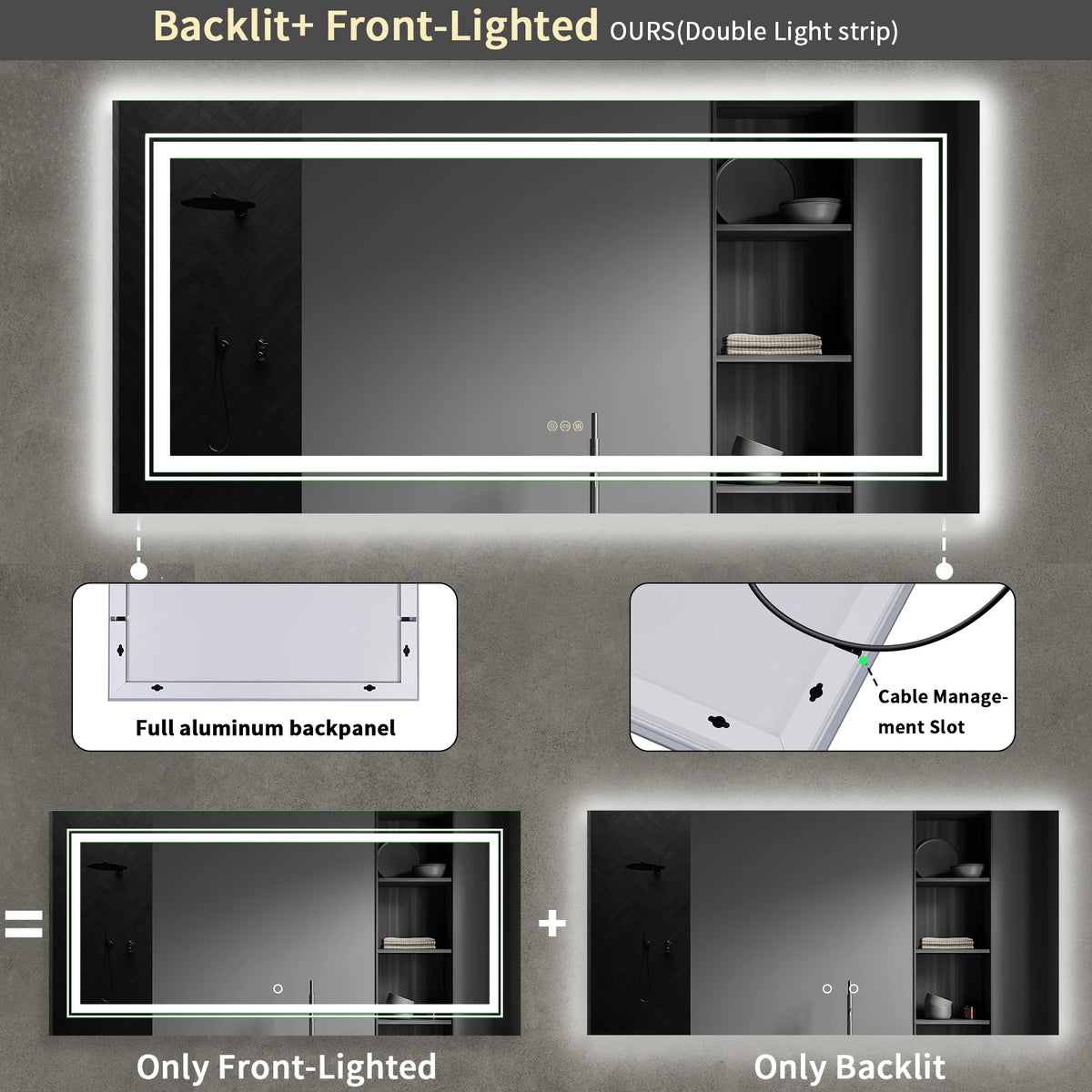 miroir salle bain rectangulaire lumineux led antibuée mural moderne grand sans cadre blanc