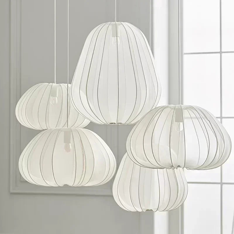 suspension lumineuse moderne blanc crème rayures verticales 300mm 495mm 550mm 470mm