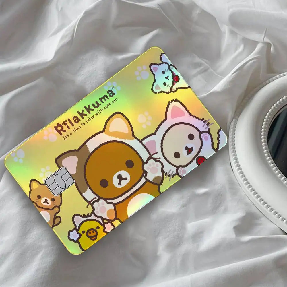 autocollants carte d'identité dessin animé rilakkuma chats motifs floraux multicolore résistants eau protection vinyl