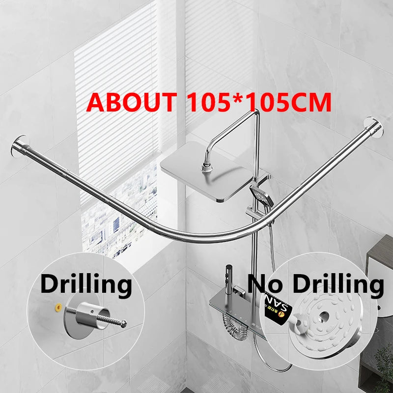 tringle rideau douche acier inoxydable forme moderne murale fixations visibles argentées