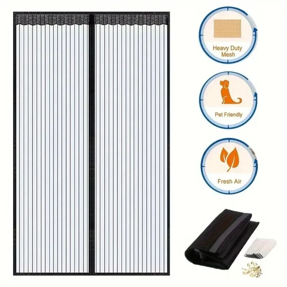 rideau porte magnétique noir blanc maille fine transparent moderne velcro clous