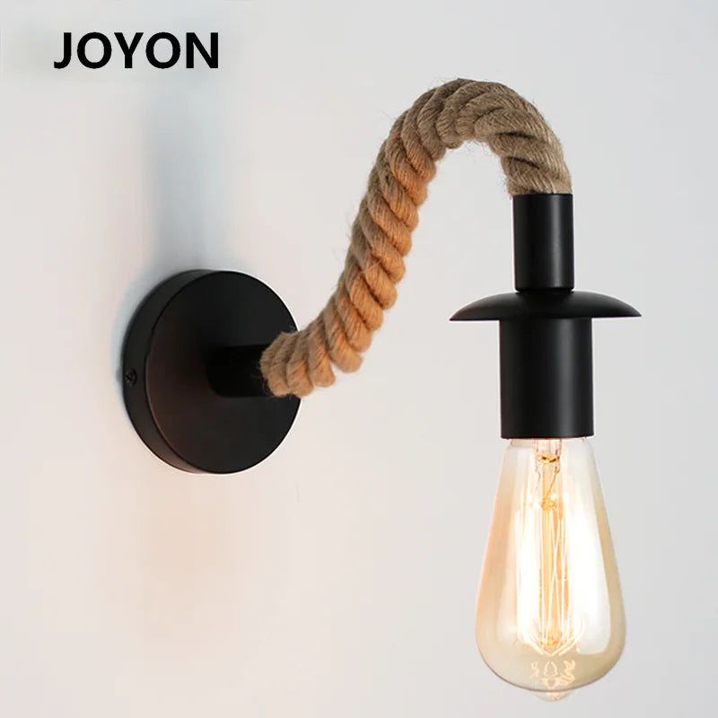 lampe murale industrielle vintage noire corde naturelle ampoule E27 chambre coucher salle manger entree