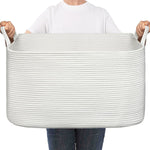 panier rangement polyester blanc rayures horizontales moderne réutilisable 55L poignées organisation linge étagères