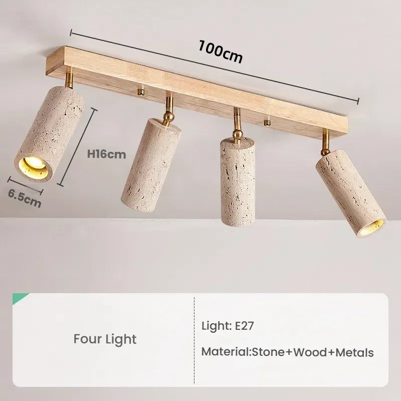 plafonnier moderne quatre lampes bois naturel finition minimaliste quatre ampoules E27