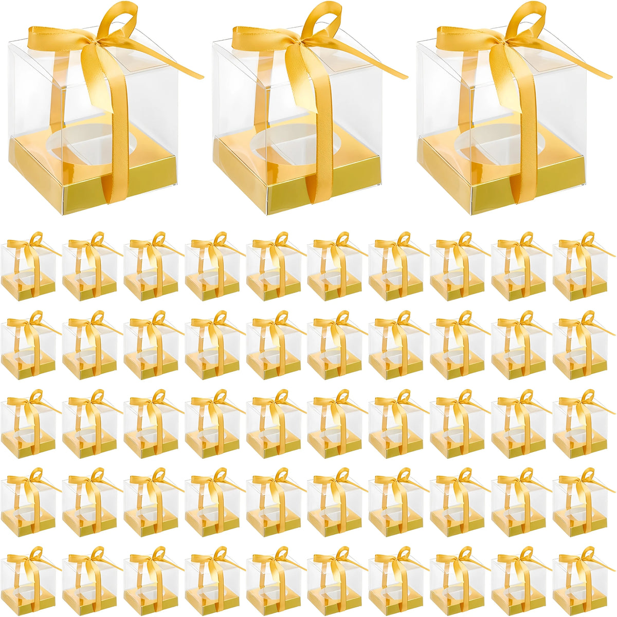 boîtes cadeau transparentes ruban doré rose classiques festives 20 pièces pvc étiquettes