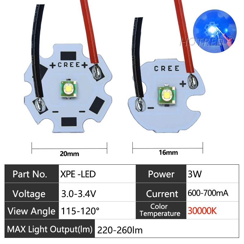 LED 3W XPE 3535 Blanc Froid Chaud Bleu Câbles Modernes Technologiques