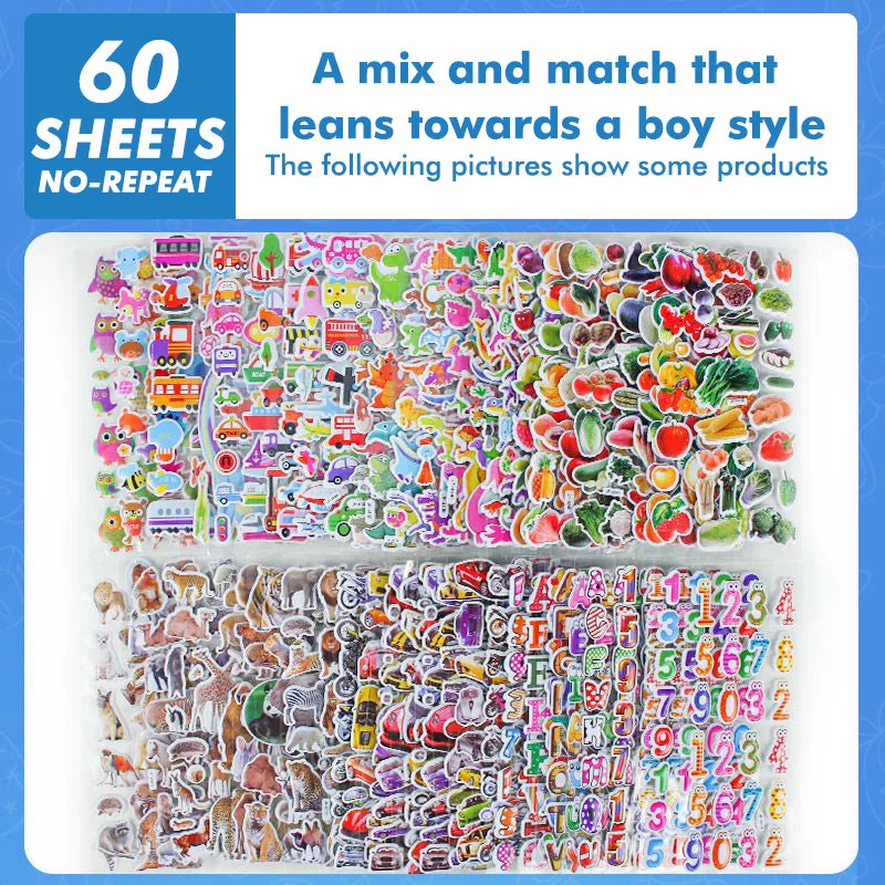 sticker 3d multicolore animaux chiffres véhicules adhésif scrapbooking artisanat enseignement récompense élèves activités