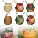 panier tissé fleurs naturel rouge vert orange motifs géométriques rustique.storage ecofriendly