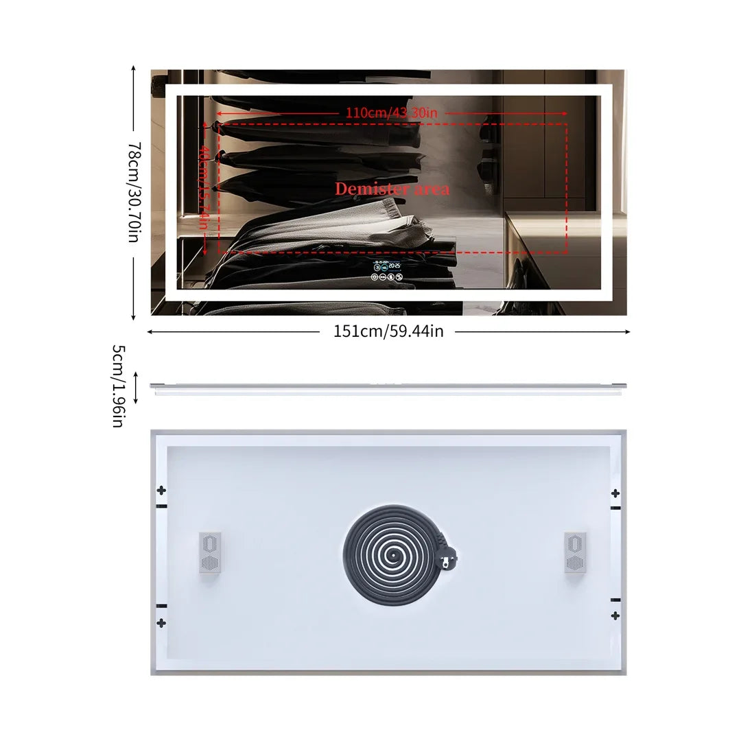 miroir lumineux moderne marbre blanc noir antibuée led bluetooth défog couleurs