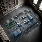 tapis jeu enfant aéroport piste avion décoratif chambre salon gris bleu blanc moderne
