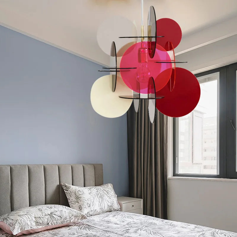 suspension lumineuse moderne acrylique disques colorés abat jour sphérique translucent chambre salon